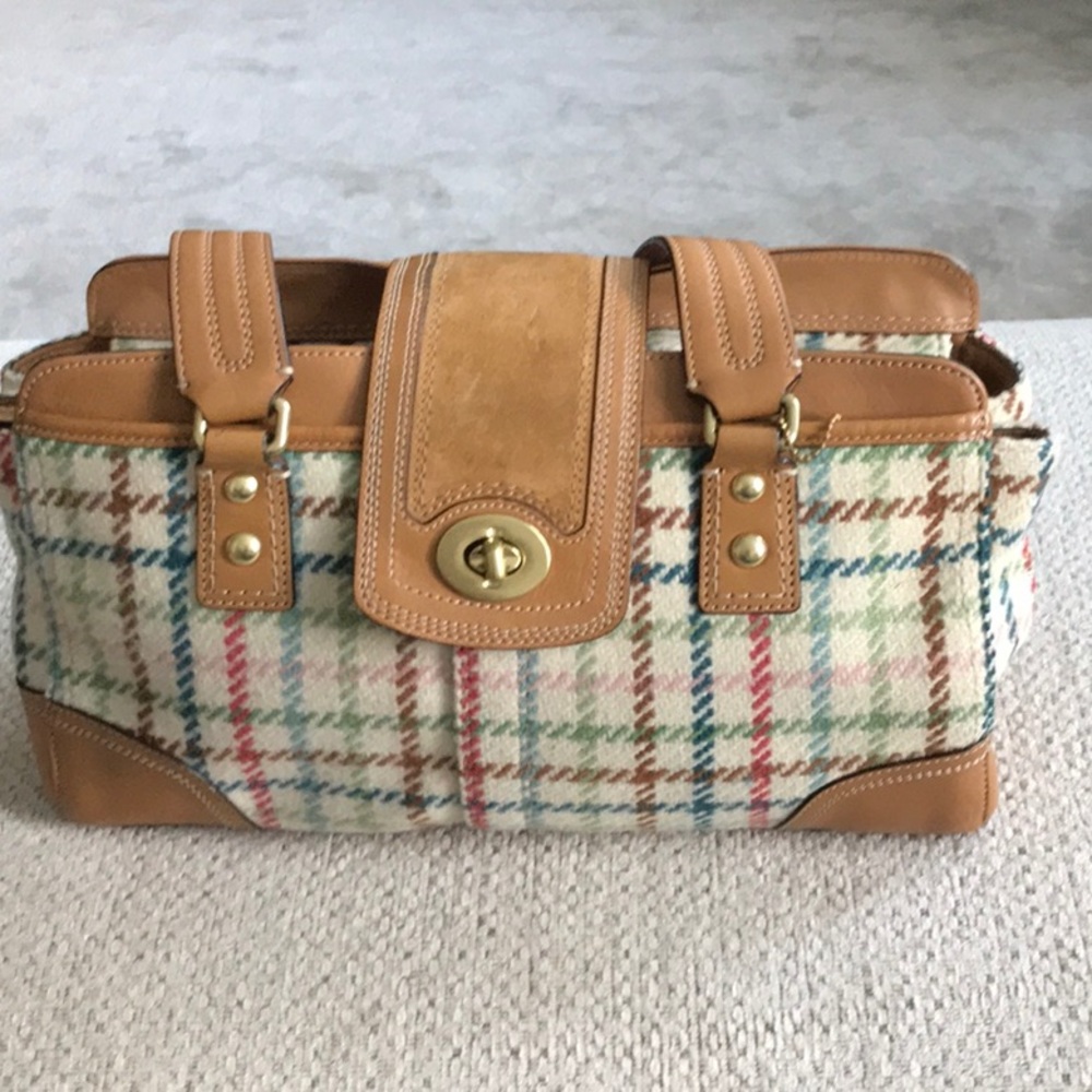 Coach Hampton Tan Tattersall Handbag